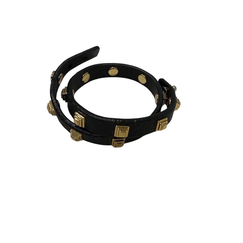 Vintage Tory Burch Genuine Leather Double Wrap Logo Stud Adjustable Bracelet